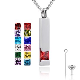 Urn Necklace for Ashes Birthstone Cuboid Cremation Jewelry Keepsake Holder Memorial Locket Necklace Pendant