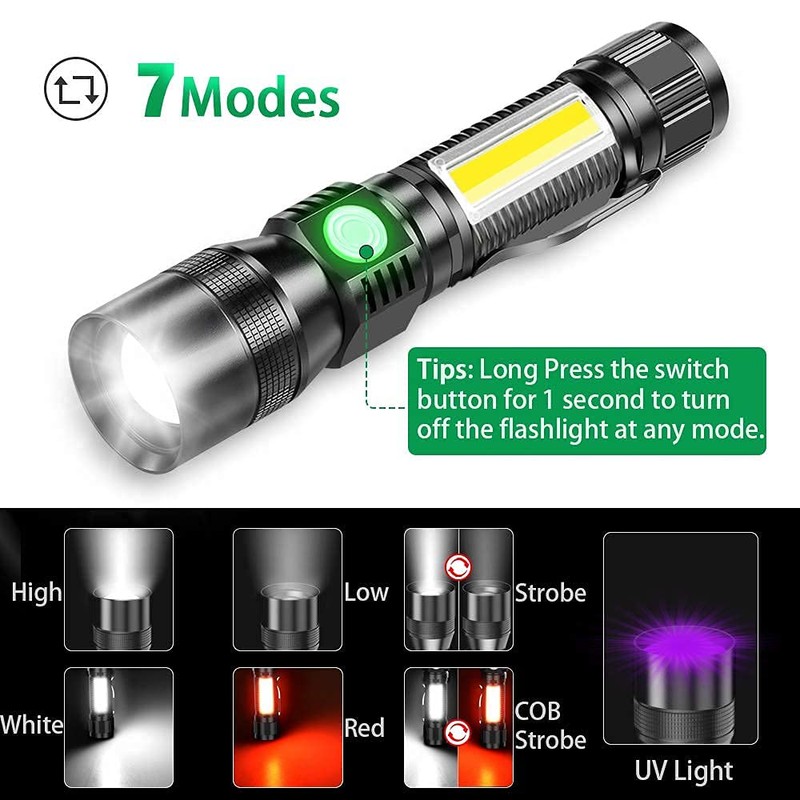 UV Flashlight Black Light, 3-in-1 Magnetic Flashlight Rechargeable, High Lumen