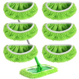 6Pack Reusable Microfiber Mop Pads for Swiffer Sweeper - Wet & Dry Cleaning Cloths - Mop Head Replacement Washable Refills for Household Floors