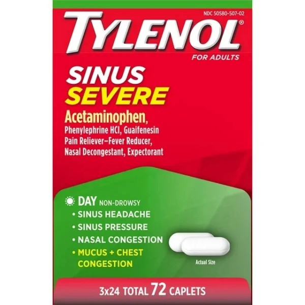 Tylenol Sinus Severe Daytime Caplets 24 ct (3-Pack) – Non-Drowsy