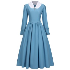 Colonial Dress for Women Modest Prairie Colonial Dress Civil War Dresses Pioneer Costume Dresses (Light Blue S)