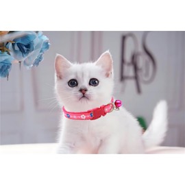 Teleyi Yellow Small Cat Collar with Bell,Floral Pattern,Adjustable 7-12 Inch,For XXS XS Tiny Little Kitten Pet Female Dogs