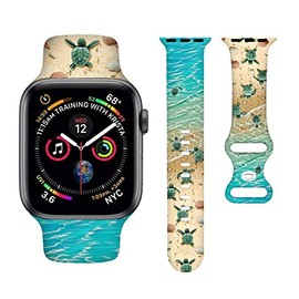 Cute Turtle Watch Band Ocean Beach Smartwatch bands Compatible with Watch 42mm 44mm 45mm Soft Silicone Strap Replacement for Series 8/7/6/5/4/3/2/1/SE