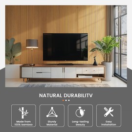 Bamboo Wall Panels for Interior Wall Decor: Natural Flexible Pole Wrap Decorative Wall Panel, Wainscoting Wall Cladding Paneling for Living Room,Bedroom,Office,Ceiling,Kitchen 1ft X 8ft