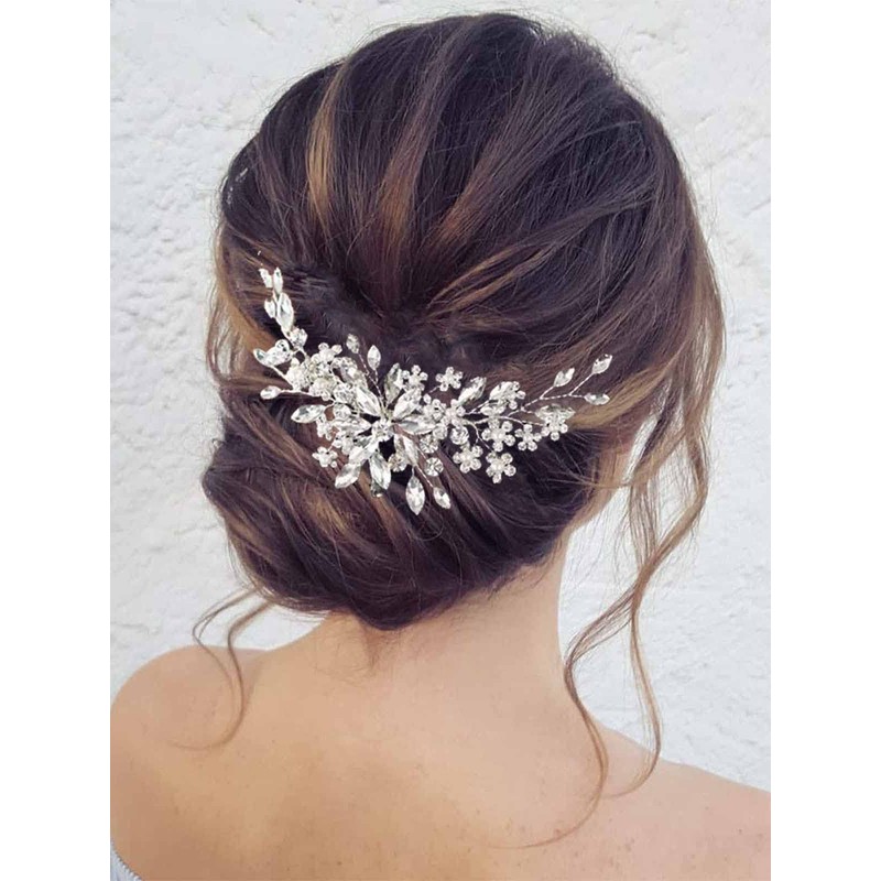 Bufenia Crystal Hair Comb Bridal Hair Accessories Silver for Bride