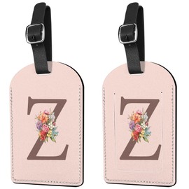 Deokke 2 Pack Luggage Tag Suitcase Tags Initial Letter Monogram PU Leather Cover Aesthetic Cute Monogrammed Travel Bag Labels for Women Girls Men (Z)