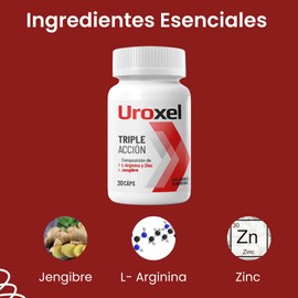 UROXEL (3 Frascos) Suplemento Alimenticio 100% Natural | 30 Cápsulas | L-Arginina, Zinc, Jengibre