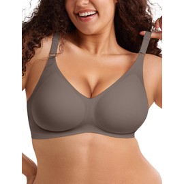 LetsJoli Push Up Seamless Bras for Women No Underwire Support and Lift V Neck Wireless Full Coverage Bralettes Everyday Bras Gray