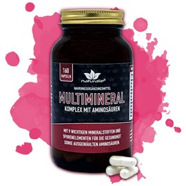 naturalie® Multimineral Complex with 9 Minerals / Trace Elements, Laboratory Tested and Bioavailable Compounds, 160 Capsules in Glass, BPA Free, Zinc, Selenium, Magnesium, Copper, Iodine, etc.