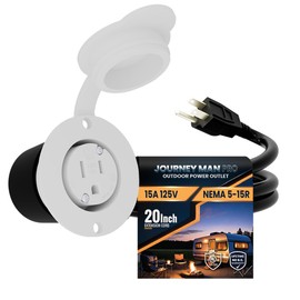 15A Weatherproof Outdoor Power Outlet by Journeyman-Pro 15 Amp 125 Volt NEMA 5-15R Receptacle Kit with Integrated 20" Extension Cord + Waterproof Rubber Cover (GCR1-WHITE)
