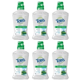 Tom's of Maine Wicked Fresh! Mouthwash, Natural Mouthwash, Cool Mountain Mint, 16 Ounce, 6-Pack