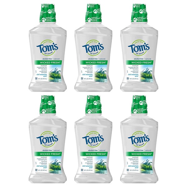 Tom's of Maine Wicked Fresh! Mouthwash, Natural Mouthwash, Cool Mountain Mint, 16 Ounce, 6-Pack