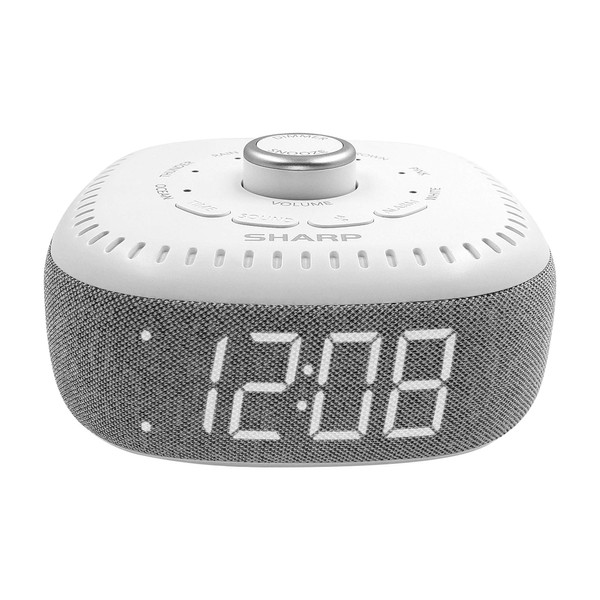 Sharp Sound Machine Alarm Clock with Bluetooth Speaker, 6 High Fidelity Sleep Soundtracks – Soothing Noise Machine for Baby, Adults, Home and Office – White LED