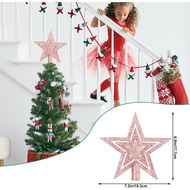 VEYLIN Christmas Tree Topper,20CM Gold Glittered Star Christmas Tree Topper