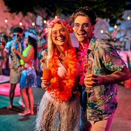 The Dreidel Company Plastic Floral Leis Necklace Assortment, Tropical Flower Luau Assorted Colors, Multicolor Party Fun, 36" Inches (100-Pack)