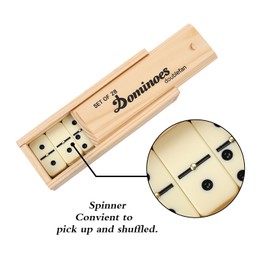Dominoes Set Double Six, Dominoes Set for Adults, Double 6 Professional Domino Tiles with Spinner in Wooden Box,28 pcs Domino Set 28 Tiles with Natural Wooden Case