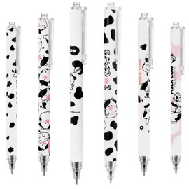 Mabor Ymapinc Retractable Gel Pen Set, Cute Cow Rollerball Pen for Office Supplies, School Supplies (Black Ink) Pack of 6