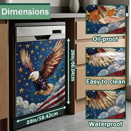Bald Eagle Dishwasher Magnets Decorative Cover,4th of July Waterproof Magnetic Dishwasher Cover Panel,Refrigerator Magnet Cover for Kitchen Home Decor 23x26 Inch