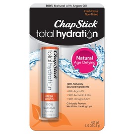 ChapStick Total Hydration (Sabor a cítricos frescos, 0.12 onzas) Tubo de bálsamo labial saborizado, cuidado labial natural que desafía la edad, clínicamente probado