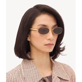 DIMENSIP Retro Oval Small Sunglasses for Women Men - Trendy Vintage Gold Metal Sun Glasses(Gold/Grey)