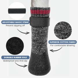 Mihachi Dog Socks Rubber Sole Paw Protectors with Straps Traction Control Anti-Slip Waterproof Boots Winter Paw Protectors, Black M