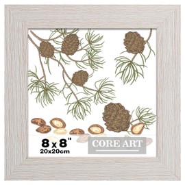 CORE ART 8x8 Picture Frame, Handmade Wood Rustic White Photo Frame, High Definition Semi-tempered Glass Wall or Tabletop Display