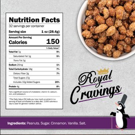 Royal Cravings - Cinnamon Peanuts - Sweet & Salty Crunch Snack for Gifting, Sharing & Dessert Topping - 2 lb Resealable Bag