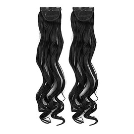 Stasia Street 20-Inch 2pcs Set Curly Clip-In Korean Synthetic Breatheable Hair Extensions for Women Natural Look Instant Volume & Length – Jet Black