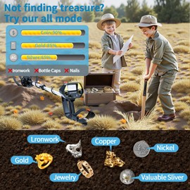 JUANGU Starter Metal Detector for Adults and Kids - Lightweight, Adjustable Stem, Gold Metal Detector for Beach, Jewelry & Treasure Hunting with Headphones, for Boys and Girls