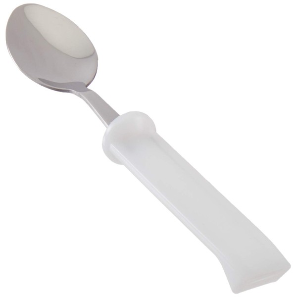 Sammons Preston-41575 Plastic-Handle Utensil, 7.5" Teaspoon with 4" Handle Molded to Improve Grasping & Holding, Stainless Steel Pediatric & Adult Silverware, Adaptive Eating Tool & Dining Aid