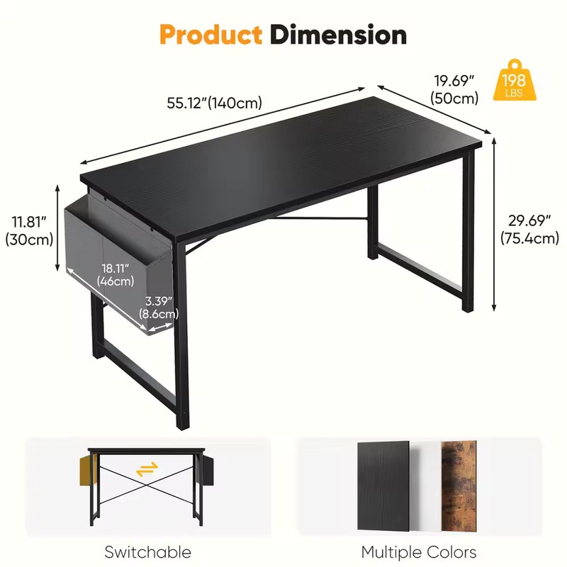 Computer Desk with Storage Bag, Metal Frame Study Table
