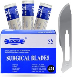 MuskalMed Disposable Scalpel Blades #21 Pack of 100, Size 21 Blades, High Carbon Steel Dermaplane Blades. Individually Wrapped Scapel Blade, Sterile