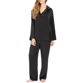 Fishers Finery Women's 100% Mulberry Silk Long Pajama Set with Gift Box, Moonless Night, Small Petite