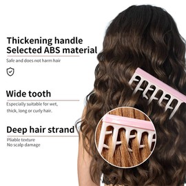 KSJEHW Curling Comb - Specially for Curly Hair, Wide Serrated - Coarse Teeth Grip Styler Comb - No More Tangling on Curly Hair - More Elasticity for Curls (Pink, Blue)