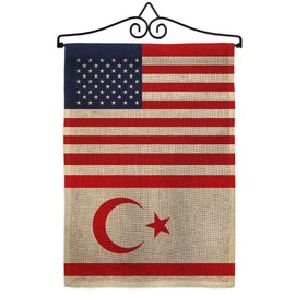 Cyprus Northern US Friendship Burlap Garden Flag Set Wall Hanger Regional Nation International World Country Particular Area Small Decorative Gift Yard House Banner Double-Sided Made In USA 13 X 18.5