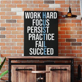 HUSTLE (Blue) - Confounding Creations Wall Art - High-Definition Wrapped Canvas Prints - Motivational Theme Office Decor (16" x 20")