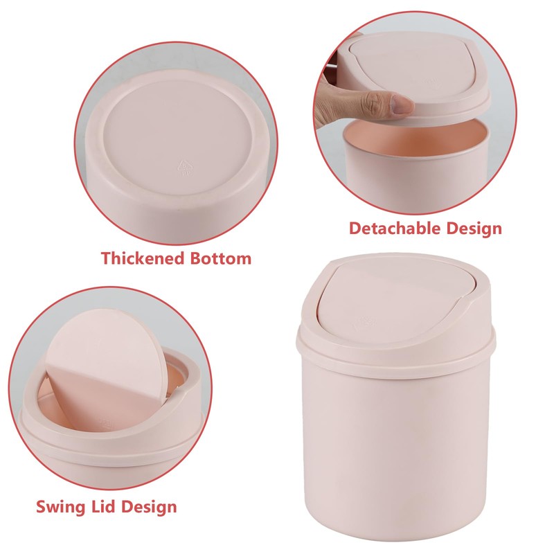 Waikhomes 2 Liters Tiny Plastic Trash Bin with Swing Top