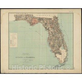 Historical Map, 1879 State of Florida, Vintage Wall Art : 24in x 18in