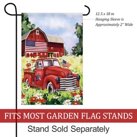 Texupday America Patriotic Red Truck Floral Daisy House Decoration Spring Summer Garden Flag USA Independence Day July 4th Outdoor Yard Flag 12" x 18"