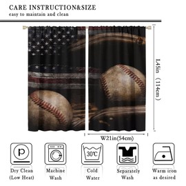 Cool Sports Blackout Curtains - Shabby Baseball on Vintage Wooden Boards American Flag Rod Pocket Window Drapes Set Energy Saving Thermal Insulated Drapes for Living Room Nursery,2 Panels 45L x 21W
