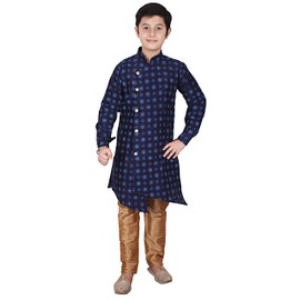 Pro-Ethic Style Developer Conjuntos de Kurta de seda étnica india con estampado floral para niños, paquete de 1 (S-139), Azul marino, 5-6 Años