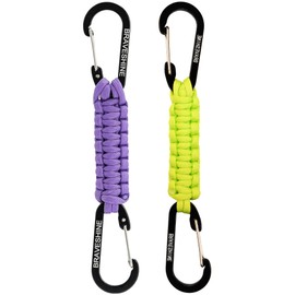 BRAVESHINE Carabiner Keychain Hook with Paracord Strap - 1 Purple 1 Green D Ring Key Clips Para Cord Lanyard Hanger Stroller Hooks for Water Bottle, Belt Loop Keys, Backpacks, Boys, Girls, Men, Women