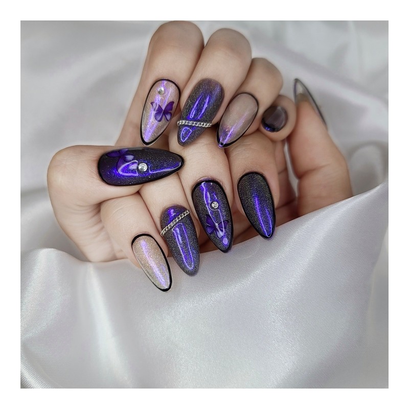 Purple Butterfly Handmade Nail Tips - Short Square / 보라빛