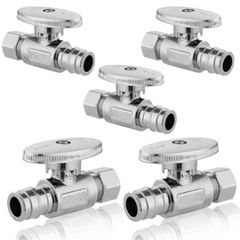 HeSun 5-PCs Expansion Pex Straight Stop Valve, 1/2" PEX-A x 3/8" OD Compression Outlet, 1/4 Turn Shut Off Valve for Bathroom,ASTM F1960
