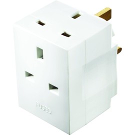 Multi Socket Plug Adaptor, Two Sockets, 5 x 5 x 7 cm, White
