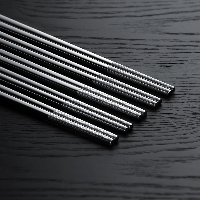5 Pairs SUS304 Stainless Steel Chopsticks, Reusable Metal Chopsticks,Square Lightweight