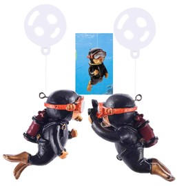 2-Pack Tank Decorations, Cute Little Diver, Aquarium Decoration Accessories Ornaments with Float Ball, Playmate for Tank Suitable for All Kinds of Fish and Tanks (Black)