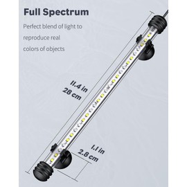 Pawfly 5 W Aquarium LED Light 11 Inch Underwater Fish Tank Light with Full Spectrum IP68 Waterproof White Blue Red Lights with Daytime & Night Mode Timer Auto On/Off and Adjustable Brightness