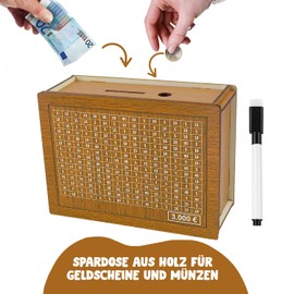 KokoroKassa® Japanese Wooden Money Box | Target €3000 | For Children & Adults | With Erasable Pen | Playful and Fun Challenge | Easy Assembly | Save | OriginalCorner®