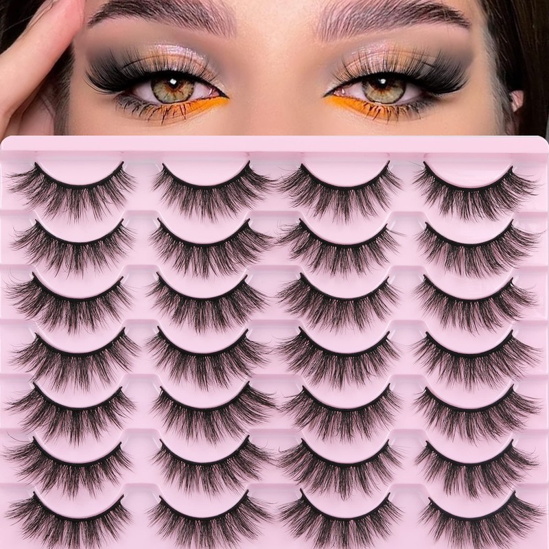 14 Pairs False Eyelashes Natural Mink Lashes Fluffy Wispy Cat